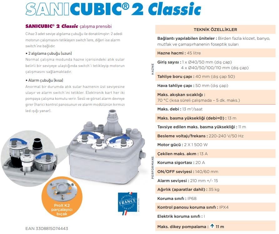 Sanicubic 2 Classic Monofaze Parçalayıcı Bıçaklı Pompalı Evsel ve Ticari Kullanım İçin Foseptik, Atık Su Tahliye İstasyonu-4